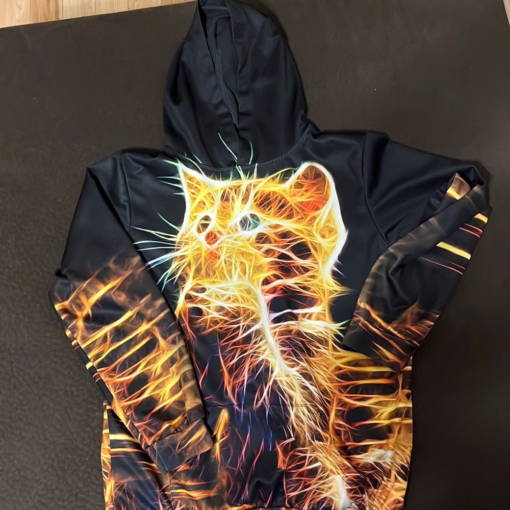 Boys size XL fire kitten hoodie.